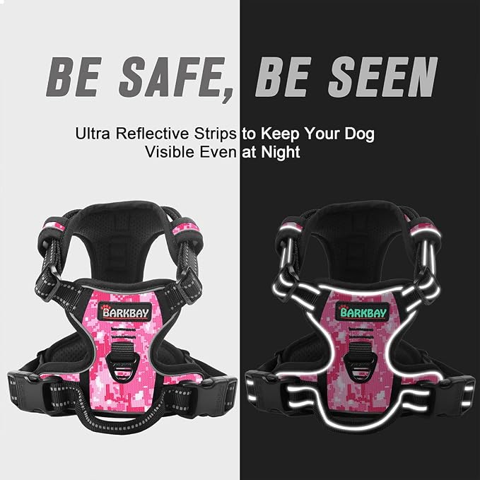 BARKBAY Dog Harness No Pull for Small Sized Dog Front Back Clips,Dog Vest | Soft Padded No Choke With Handle,Easy On&Off,Adjustable Reflective For Walking Training Running(Pink Camo,S)