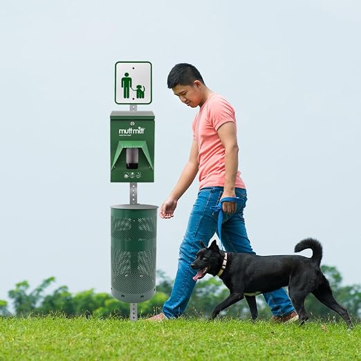 Mutt Mitt® Aluminum Dog Waste Station - Gloss Green | Singles | Complete aluminum station with 400 header bags, 25 liners, 12-gal can, locking dispenser, post & hardware included