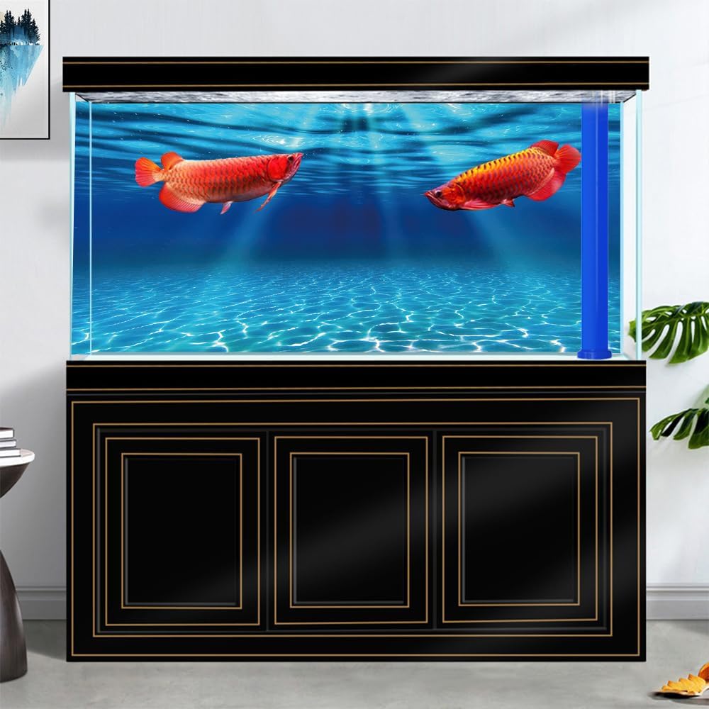 Natural Undersea Aquarium Background, Underwater Ocean Sunlight Fish Tank Background 48X24IN with 8 EVA Double-Sided Tape