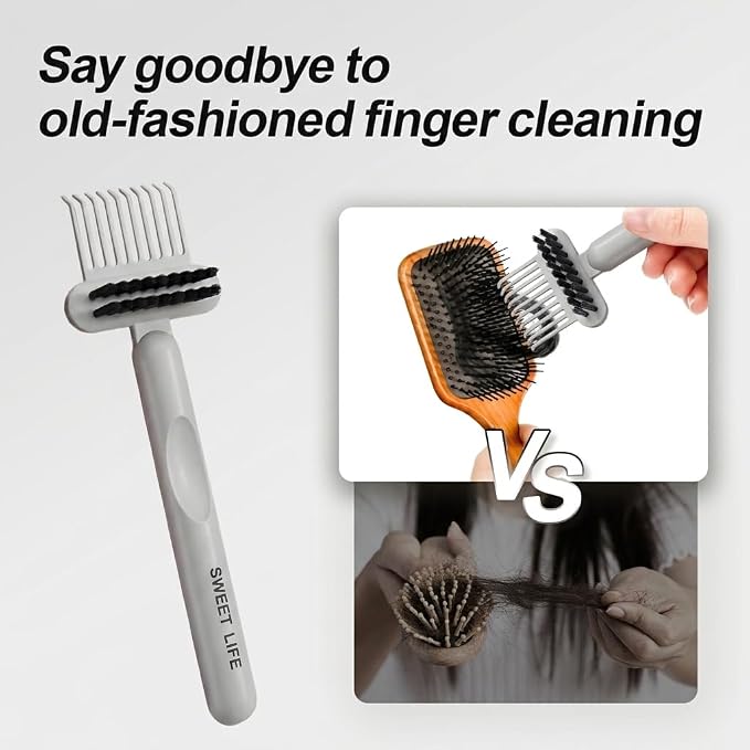 2 Pack Hair Brush Cleaning Tool, 2-in-1 Cleaner Tool, Portable Cleaning Tool Set for Brush Comb Keyboard, Remover Rake for Removing Hair Dust, Home and Salon Use(Green&Grey)