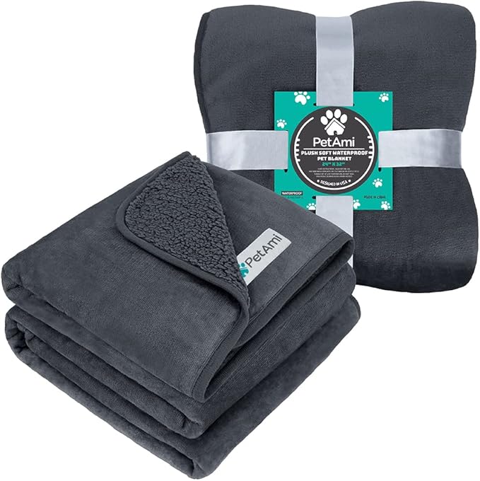 PetAmi Waterproof Dog Blanket for Small & Medium Dogs, Pee Proof & Reversible, Soft Fleece, Washable, 24x32 Gray