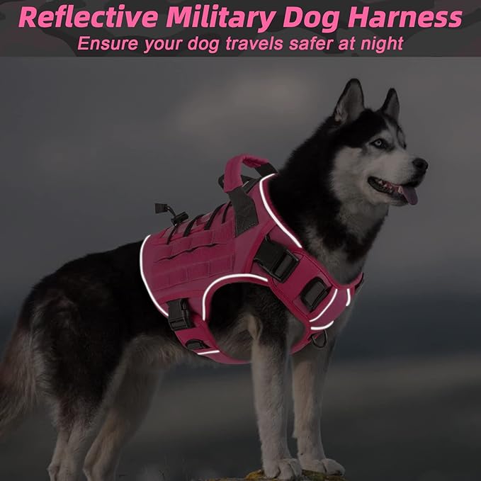 WINGOIN Pink Tactical Dog Harness for Large Dogs,No Pull Dog Harness | Heavy Duty with Handle,Adjustable Reflective,Military K9 Style,Big Size Pet Vest,for German Shepherd,for Walking Hunting