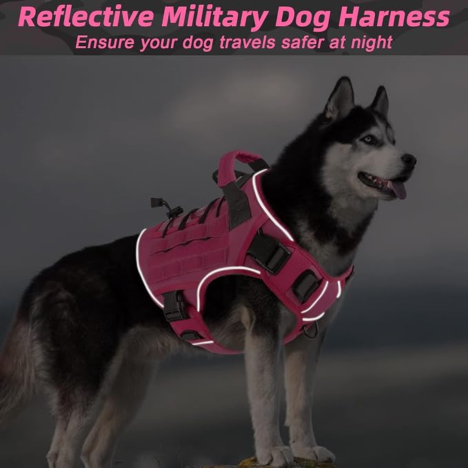 WINGOIN Pink Tactical Dog Harness for Small Dogs,No Pull Dog Harness | Heavy Duty with Handle,Adjustable Reflective,Military K9 Body Pet Vest,for French Bull Pugdog,for Walking Training Running
