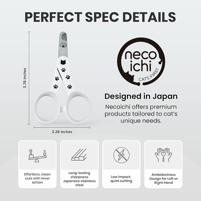 Necoichi Purrcision Feline Nail Clipper | Lever Principle Cat Nail Clipper | Butter-Smooth Cuts | Made in Japan, Seki Swordsmith Craftsman | Stainless Steel Cat Claw Trimmer for Indoor Cats (White)