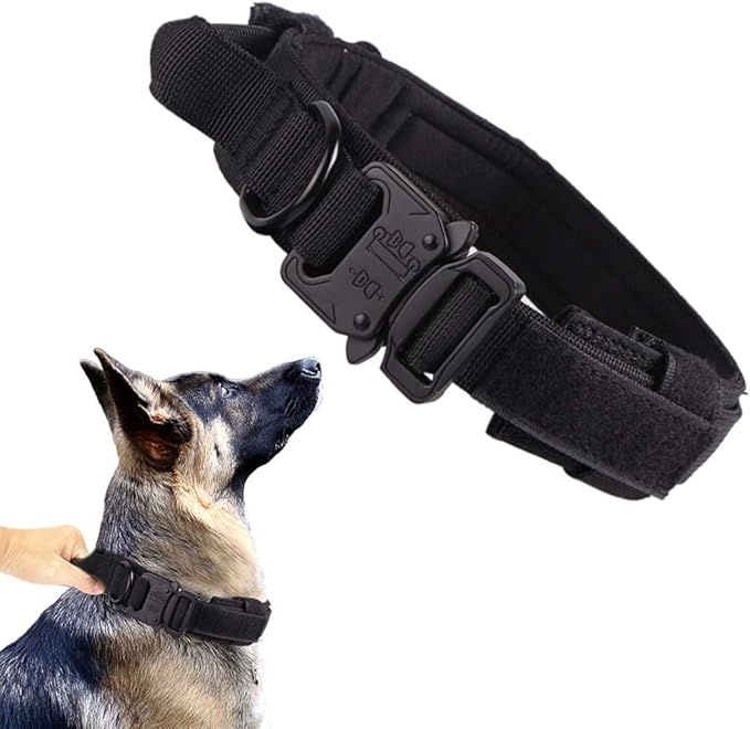 Tactical Dog Collar for Large Dogs with Control Handle,Black,XL | Adjustable Fit,Heavy-Duty Quick-Release Metal Buckle,1000D Nylon Fabric,Soft-Padded Webbing,D-Ring,for Training & Hiking