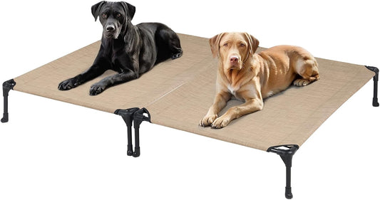 Veehoo 2 Pack Raised Dog Bed, Cooling Elevated Dog Bed, Portable Pet Cot with Washable & Breathable Mesh, No-Slip Feet, Durable Dog Cots Beds for Large Dogs, 42" x 30", Beige Coffee, CWC1803-L