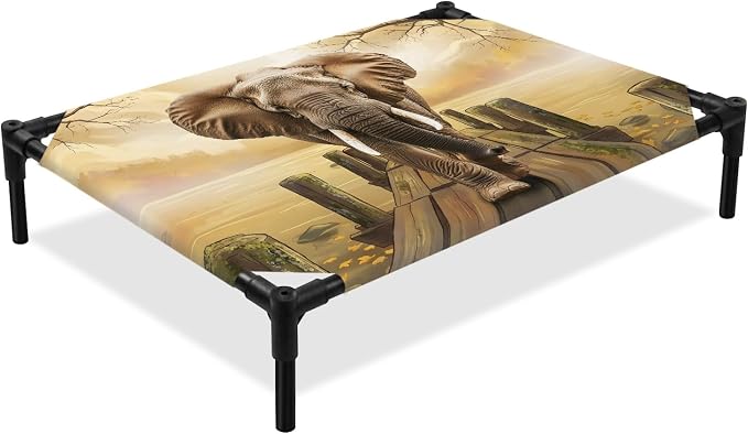 Outdoor Elevated Dog Bed for Medium Dogs, Elephants Breathable Cooling Raised Dog Cot for Indoor/Outdoor, Branches Trees Modern Art Animals Waterproof Elevated Pet Beds, M 24 x 20 in