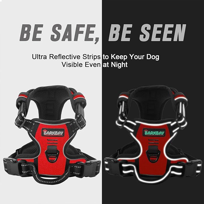 BARKBAY Dog Harness No Pull for Small Sized Dog Front Back Clips,Dog Vest | Soft Padded No Choke With Handle,Easy On&Off,Adjustable Reflective For Walking Training Running(Red,S)