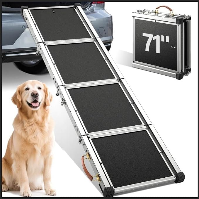71”Dog Ramp for Car SUV Truck with Adjustable Head | Aluminum Alloy Dog Ramp, Foldable Outdoor Pet Ramp,Up to 200 LBS,Non-Slip Surface Dog Ramps