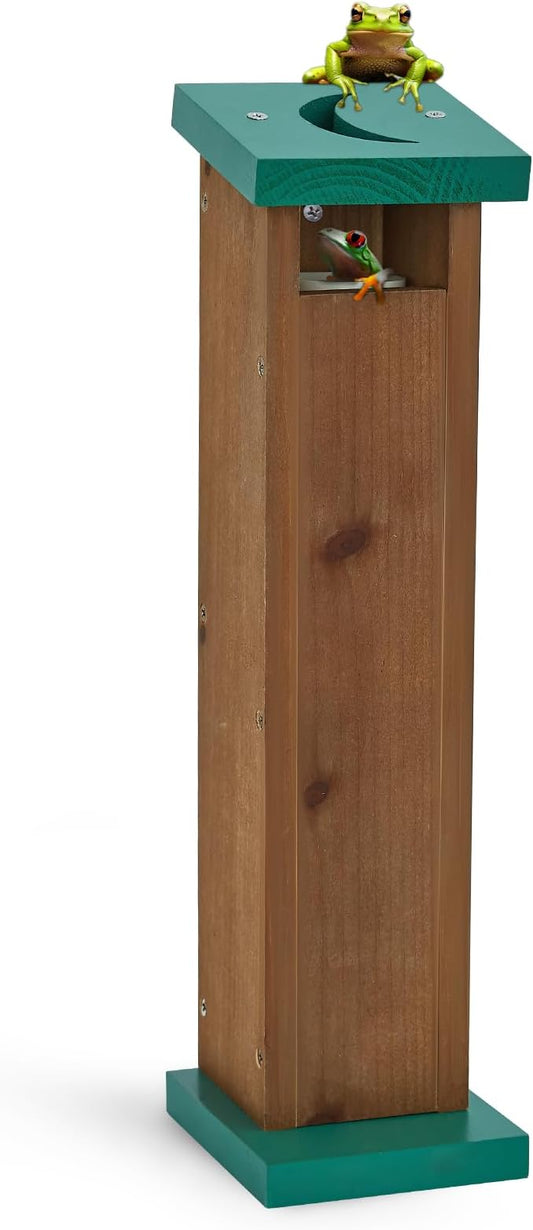 Tree Frog House for Many Species of Tree Frogs, Deluxe Wood Tree Frog Nest Frog Habitat Frog Shelter for Outside Garden, Indoor Breeding (Brown)