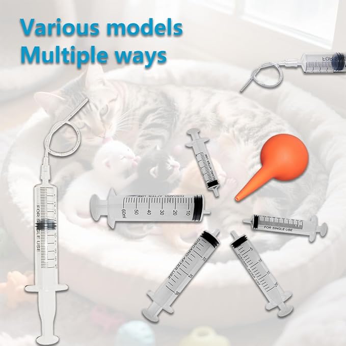 Yiqianhome 11pcs Puppy Kitten Feeding Tube Kit for Small Animals and Clear Feeding Syringe 5/10/20/30/60ml, Clear Feeding Tube, Syringe Bulb for Puppy Kitten Nestling Feeding Tools
