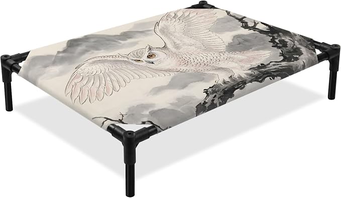 Outdoor Elevated Dog Bed for Medium Dogs, Cute Eagle Breathable Cooling Raised Dog Cot for Indoor/Outdoor, Natural Mountain Tree Branches Animals Rustic Waterproof Elevated Pet Beds, M 24 x 20 in