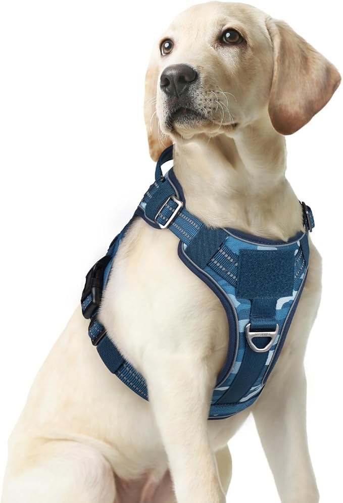 rabbitgoo Tactical Dog Harness Medium Sized, No Pull Service Pet Vest | Military Molle System & Easy Control Handle, Adjustable and Reflective for Walking and Training, Blue Camo, Medium