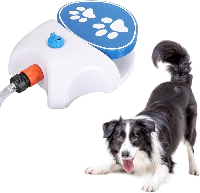 GOWENIC Outdoor Dog Water Fountain Step On Activated Dog Water Dispenser Sprinkler Drinking Feeder with Hose
