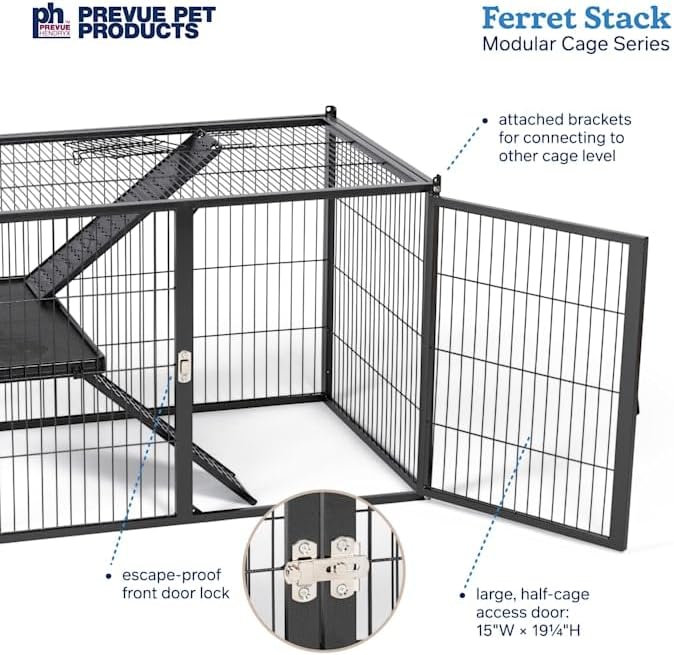 Prevue Pet Products Ferret Stacking Cage Add-On Unit - Extra Level with Ramps and Platform for Modular Ferret Habitat, Accessories for Cage Expansion with Shelves & Ladders for Climbing - Black