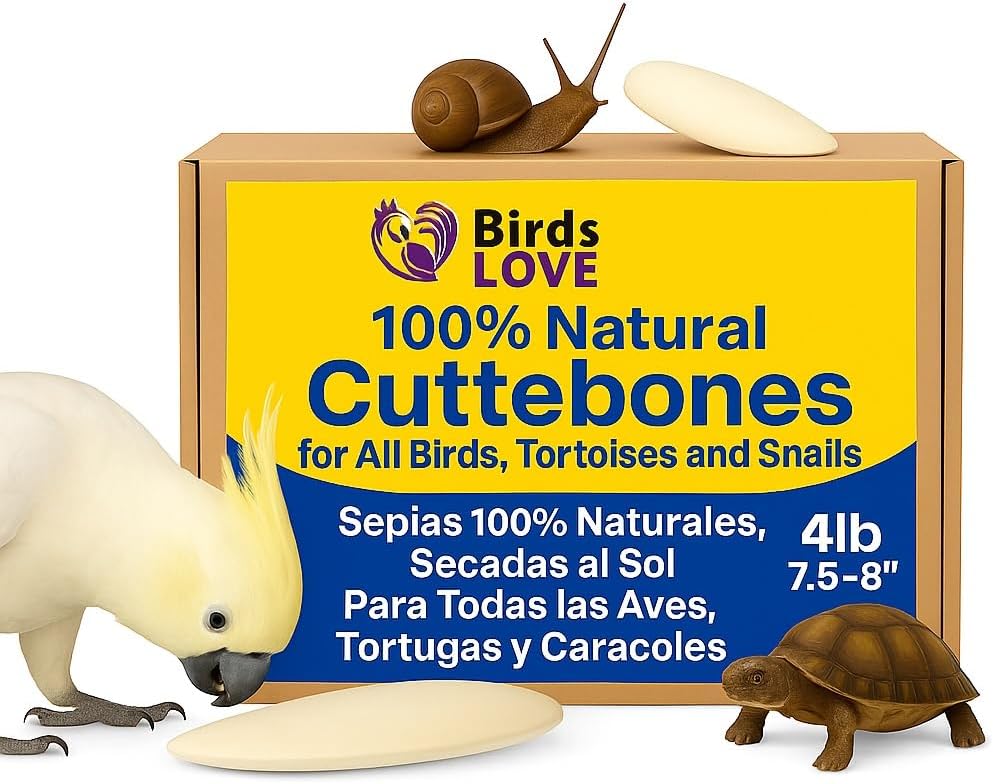 Birds LOVE Natural Cuttlebone – Premium Calcium for Cockatiel, Parrots, Tortoise, Snails, Crabs and Chinchillas - Pure Cuttlebone for Birds - Parakeet Food and Bird Treats - 4lb, Size 7.5 to 8"