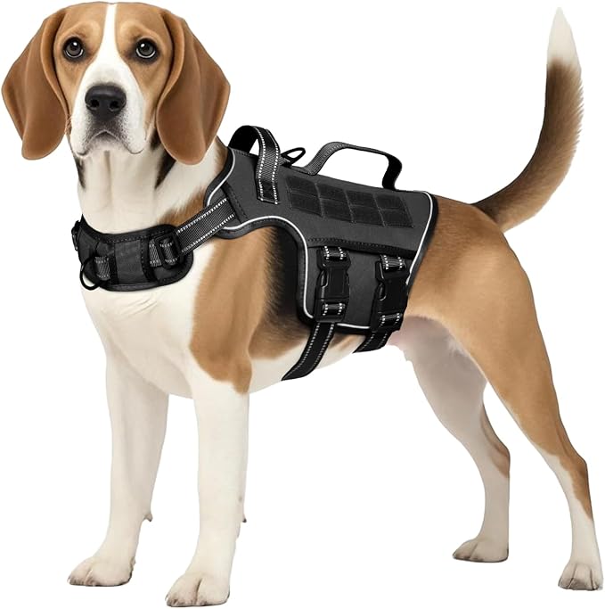 Dog Harness Medium Sized Dog, No Pull Dog Vest with Molle System | Tactical, Easy Control With Handle, Breathable Soft Padded, Adjustable, Reflective, No Choke for Walking, Black Medium