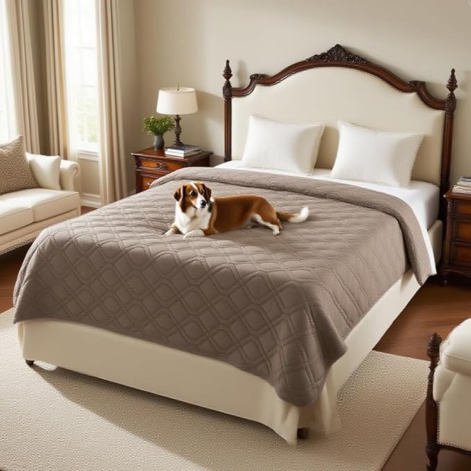 PrinceDeco Waterproof Couch Cover for Dogs Washable Dog Blanket Indoor and Outdoor Replacement Bed Cover with Anti-Slip Back Furniture Bed Couch Sofa for Large Sized Dog(52x82 Inch,Taupe)