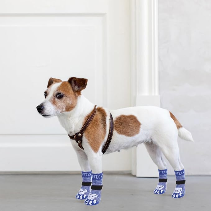 PUPTECK Anti-Slip Dog Socks with Double Sides Grips for Small Medium Large Dogs Hardwood Floors Prevents Licking, Dog Shoes for Hot Pavement Traction Control for Senior Dogs, Royal Blue, L