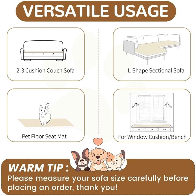 OTOB Couch Cover for Dogs Washable, Non Slip Funny Pet Couch Covers Sofa Slipcovers Cushion Mat, Plush Soft Cozy Pet Friendly Furniture Protector, All Seasons (Coffee, 23.6" x 47.2")
