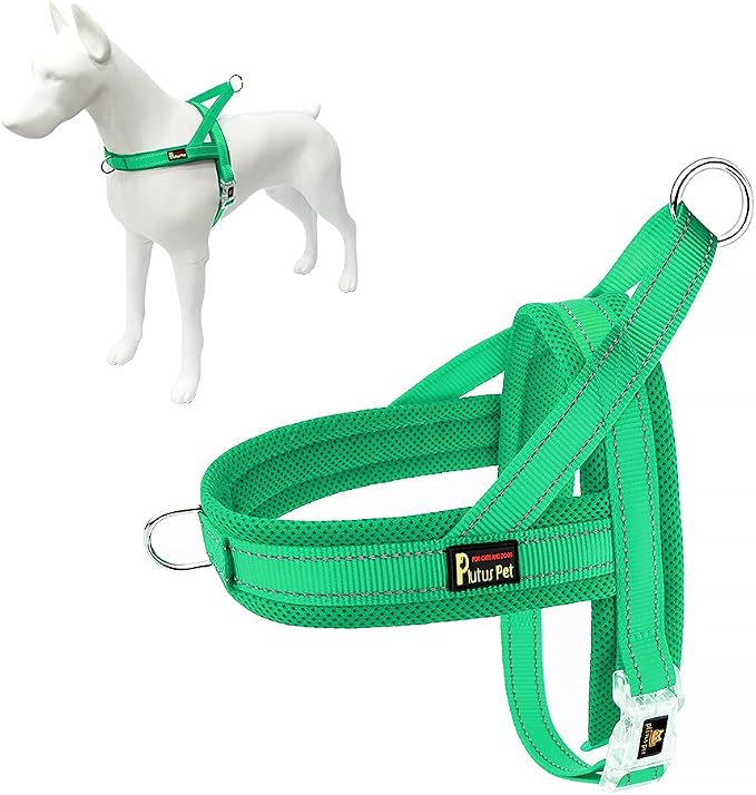 Plutus Pet No Pull Dog Harness for Large Dogs, Breathable Mesh Padded | Adjustable Reflective with Handle, Escape Proof, Quick Fit Pet Vest, Front Clip, for Training and Walking, Green, L
