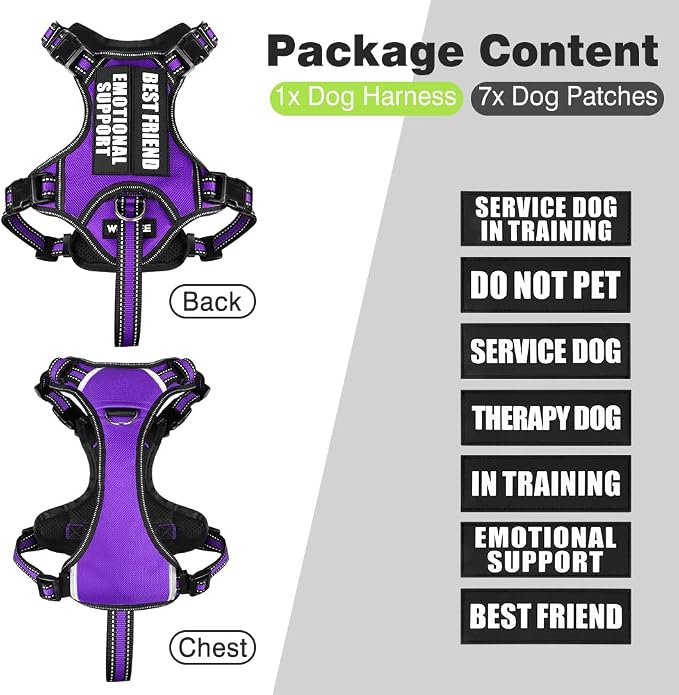 Service Dog Vest No Pull Dog Harness with 7 Dog Patches, Reflective Pet Harness with Durable Soft Padded Handle for Puppies, Small, Medium, Large, and Extra-Large Dogs