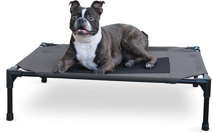 K&H Outdoor Elevated Dog Bed, Cooling Raised Dog Bed, Charcoal, Medium | Pet Cot for Medium & Large Pets, Breathable Mesh Center Hammock Design, Indoor/Outdoor Washable Cover, 32x25in