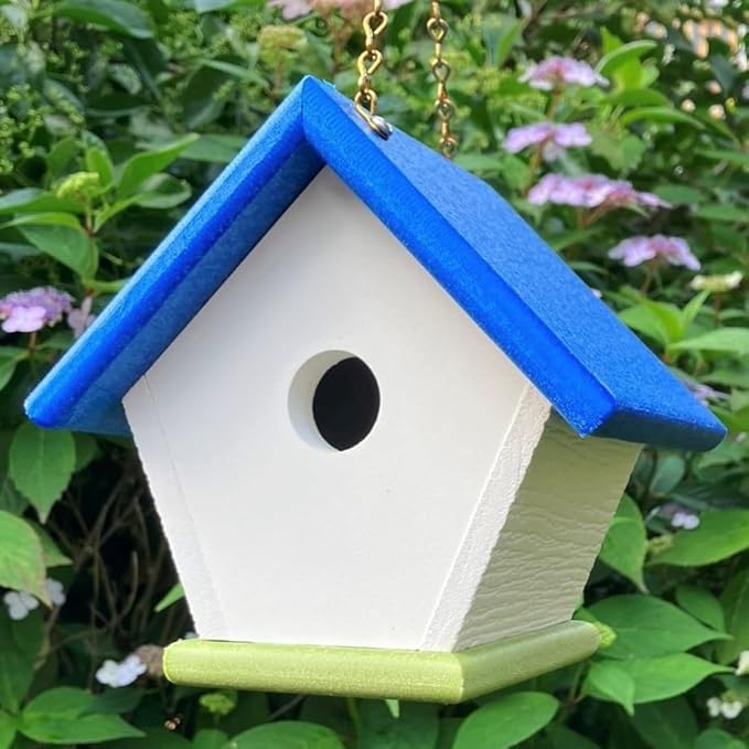 HomePro Garden Hanging Wren House: Brilliant Blue and Green Poly Lumber Bird House