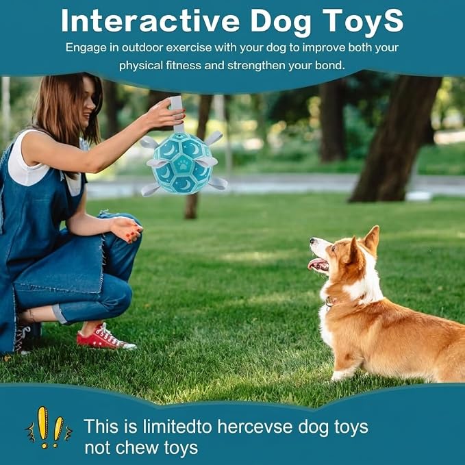 Dog Toys Balls, Dog Soccer Ball with Straps, Dog Birthday Gifts, Durable Balls for Small Medium Pet, Puppy Outdoor Toy, Pet Training Soccer Ball, World Cup Soccer (7.25 Inch) (Blue, Large)
