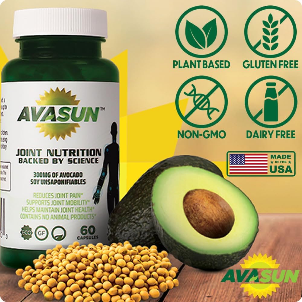 Joint Health Support Supplement, Backed by Science, Avocado Soy Unsaponifiable, 300Mg ASU, Plant Based, Dairy Free, Gluten Free, Non-GMO, 60 Daily Capsules per Bottle (12 Month Supply)