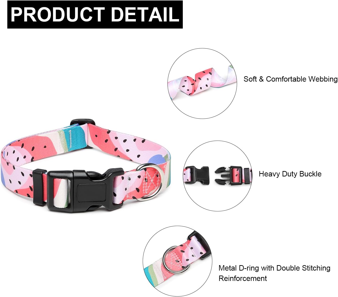Mercano Adjustable Dog Collar - Special Design Patterns, Soft Nylon Comfortable Durable Pet Collar for Small Medium Large Dogs (M, Watermelon)