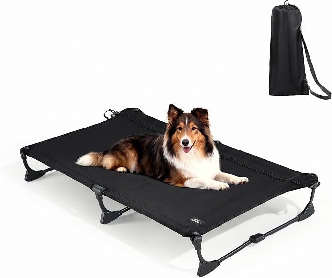 Upgraded Non-Slip Daisy Cot, Large Foldable Elevated Dog Bed, Portable Raised Outdoor Folding Dog Cot for Camping/Home, Chew Proof Waterproof Heavy Duty Up to 160 Lbs, Black, 43"x27"