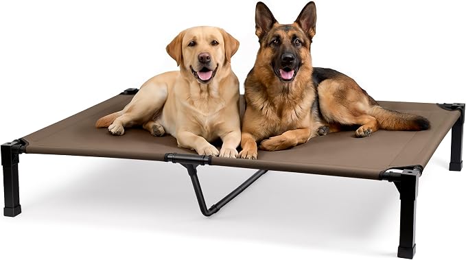 Elevated Outdoor Dog Bed, Raised Dog Bed with Steel Framed 60in | Cooling Elevated Pet Cot with Non-Slip Feet, and Waterproof, Washable, Breathable Teslin Mesh