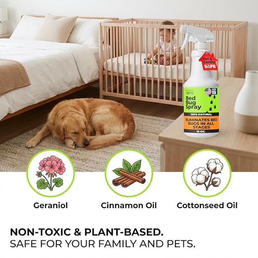 Nature's Dome Bed Bug Spray – 16 OZ Natural Bed Bug & Mite Killer, Destroys Eggs, Kills Resistant Strains, Long-Lasting Protection, Safe for Home Use