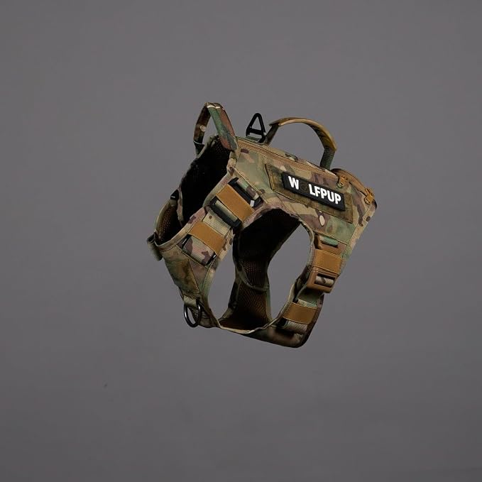 WOLFpak Tactical Dog Vest Harness No Pull Breathable MOLLE(Camo, X-Large) | Dual Grab Handles, 1000D Nylon, Four-Point Adjustment, MOLLE Attachment Panels, Three Storage Pockets, Metal Alloy Buckles