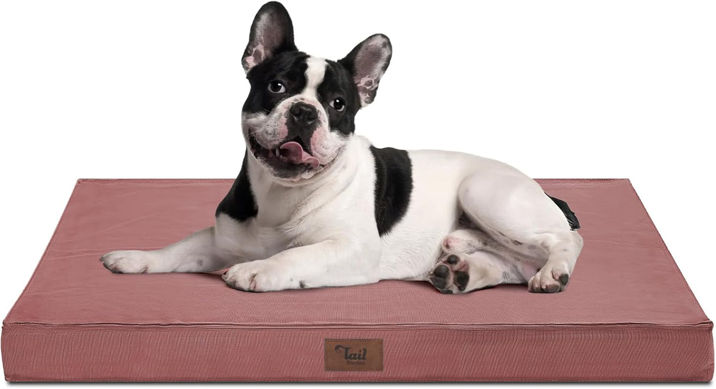 Outdoor Dog Bed for Medium Dogs, Waterproof Dog Bed for Medium Dogs Cats, Orthopedic Egg Crate Foam Pet Bed with Washable and Removable Oxford Cover, Pink