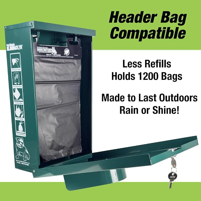 Dog Waste Station Dispenser Box, Fits Header Poop Bags, Made of Rust-Proof Aluminum, Pet Waste Bag Dispenser with Lock and Rainguard (No bags included) (Green)