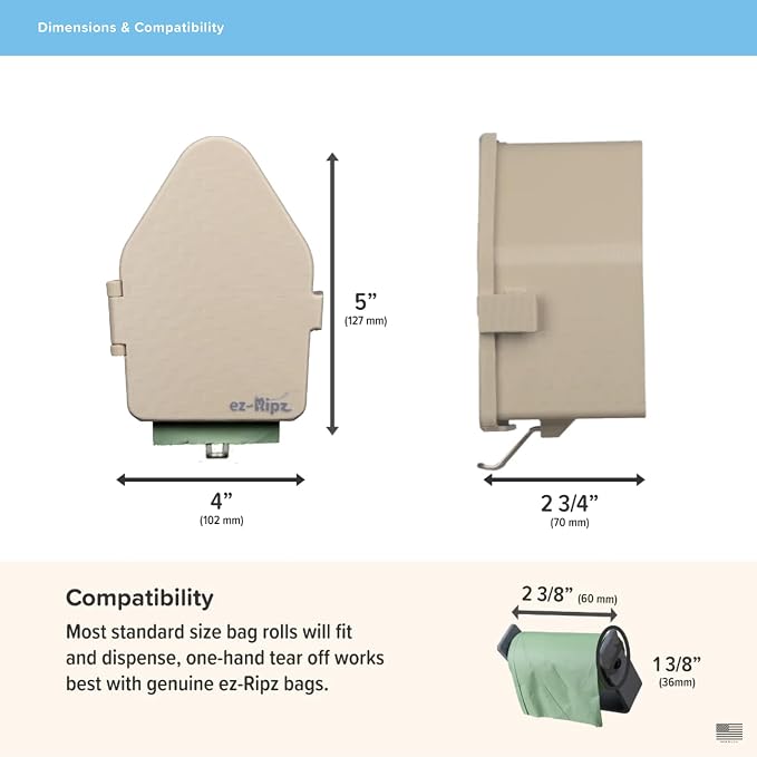 Indoor/Outdoor Dog Poop Bag Dispenser Wall Mount (Khaki), Includes 3 Sample Rolls of Waste Bags, Easy Setup Dog Poop Station