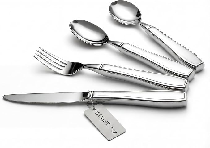 4-Piece Weighted Utensils for Tremors and Parkinson's (7 oz Each) - Weighted Silverware for Hand Tremors, Adaptive Utensils for Elderly