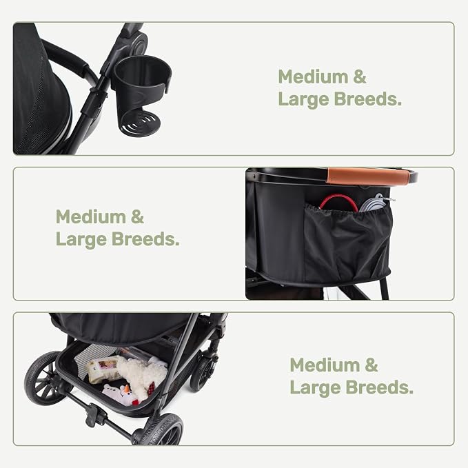 3-in-1 Pet Stroller for Medium Dogs & Cats, Detachable Aluminum Frame Carrier, All-Terrain 4-Wheel Dog Travel Carriage, Shock Absorption, Easy-Entry Low Door, Max 55lbs - Darkgrey