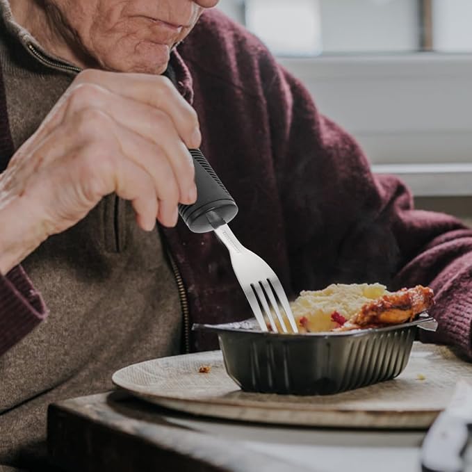 Healifty Adaptive Utensils Anti-Shake Tableware Set 3-Piece Non-Weighted Non-Slip Raised Handle Cutlery 7.87 Inch Fork Spoon Cutter for Elderly Arthritis Tremor Support