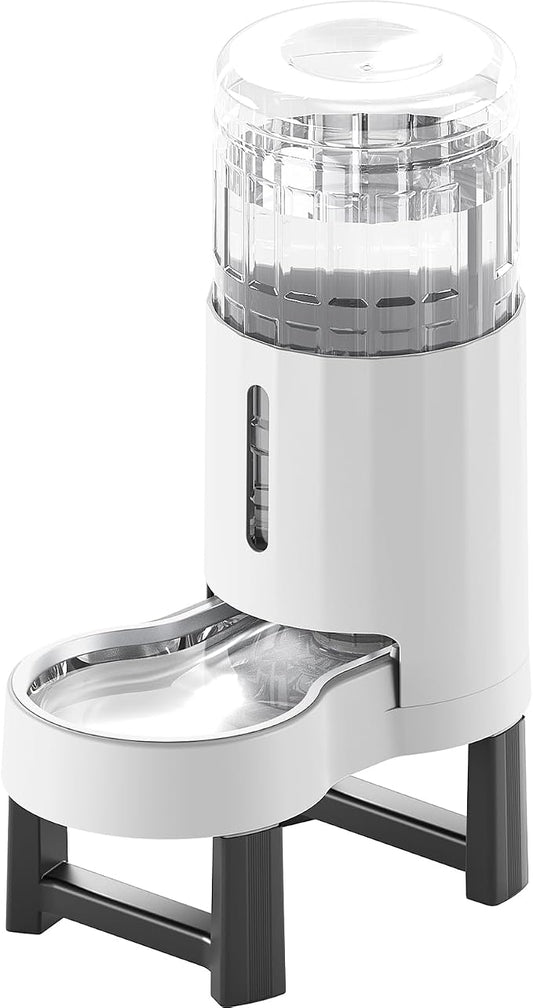 CZPET Elevated Dog Water Bowl Dispenser for Large Dogs (8L+Stand,White) | With Stainless Steel Bowl Gravity Waterer, Large Capacity and Drinking Area Noise-Free for Pets