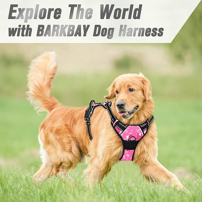 BARKBAY Dog Harness No Pull for Small Sized Dog Front Back Clips,Dog Vest | Soft Padded No Choke With Handle,Easy On&Off,Adjustable Reflective For Walking Training Running(Pink Camo,S)