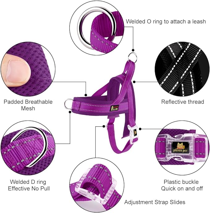 Plutus Pet No Pull Dog Harness for Puppy Small Dogs, Breathable Mesh Padded | Adjustable Reflective with Handle, Escape Proof, Quick Fit Pet Vest, Front Clip, for Training and Walking, Purple, XXS