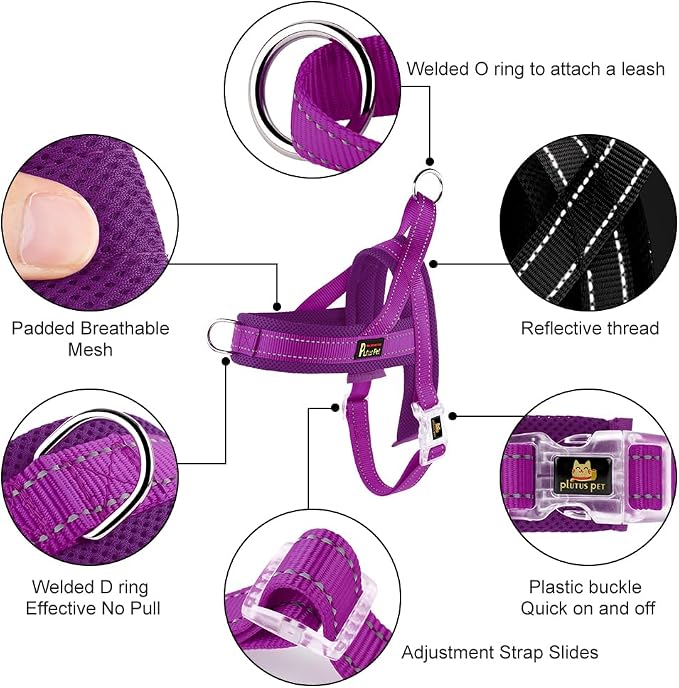 Plutus Pet No Pull Dog Harness for Large Dogs, Breathable Mesh Padded | Adjustable Reflective with Handle, Escape Proof, Quick Fit Pet Vest, Front Clip, for Training and Walking, Purple, XL