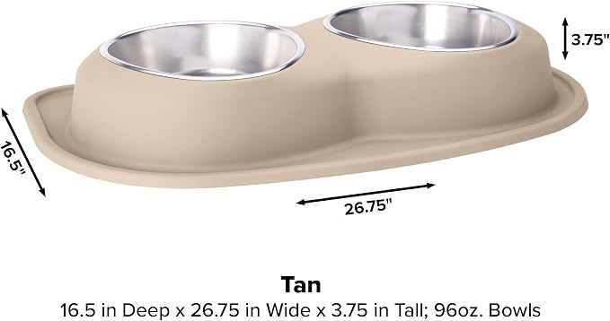 WeatherTech Double Low Pet Feeding System - Compact and Portable Dog/Cat Food and Water Station - 96 oz (12 Cups) Tan (DL9603TN)
