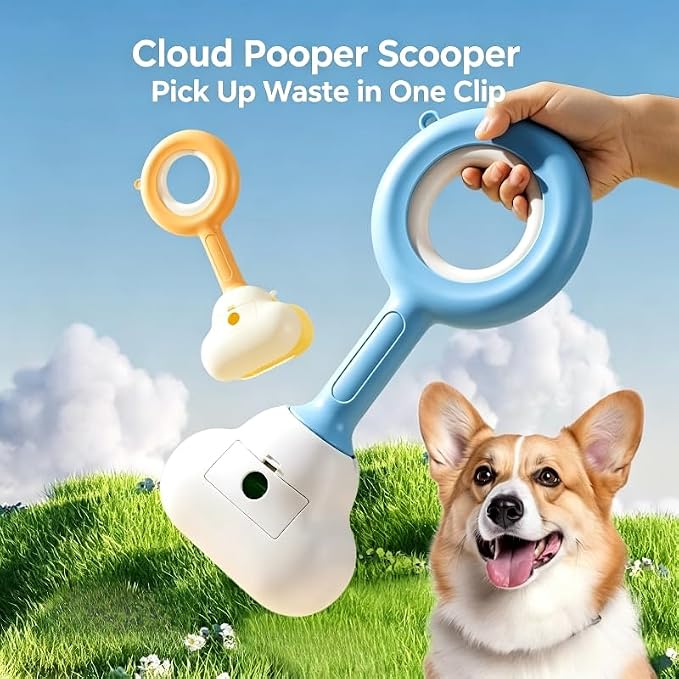 Long Handle Pooper Scooper for Dogs Cats Heavy Duty Pet Waste Pickup Tool(Yellow,L 14.2×6.3''6 Rolls Poop Bags) | Spring-loaded tight jaw Dual-use scoop works for backyard lawns, sidewalks, kennels, and indoor litter boxes alike