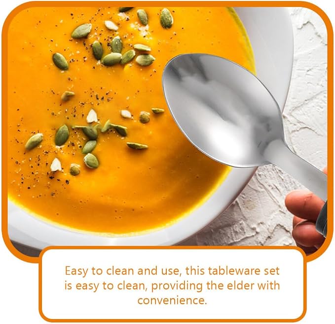Anti-Shake Elderly Adaptive Utensils Set with Non-Slip Thick Handles Lightweight Stainless Steel Tableware for Hand Tremors Arthritis Patients 6-Piece