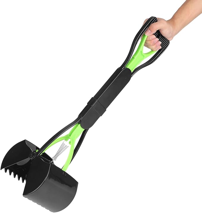 Pet Pooper Scooper, 23.7 Heavy Duty Dog Pooper Scooper, Long Handle Poop Picker Upper, Portable Pet Waste Grabber for Yard, Grass, Dirt, Double Spring, Dog Supplies (Green+Black)