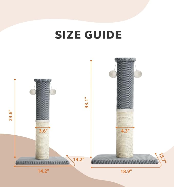 Made4Pets Tall Cat Scratching Post with Sisal & Carpet for Indoor Cats, 33" | Cat Scratcher with Wide Stable Base, Interactive Hanging Toys, Ideal for Adult Cats, Large Breeds and Full-Body Stretching